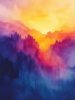 Abstract paint depicting vibrant mountain photo