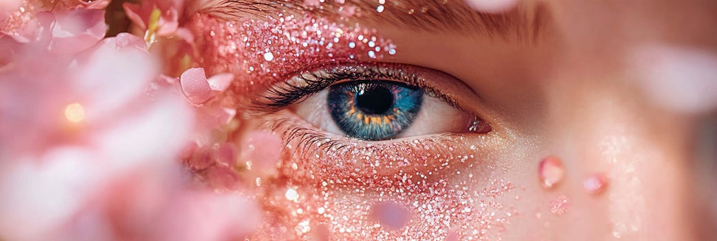 A woman's eye with pink glitter on it photo
