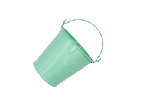 Green stainless steel or metal tank, bin or bucket isolated on white background. Vintage or retro object. photo