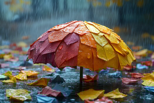 Colorful Origami Umbrella in Rainy Autumn Scene - Creative Design for Art Projects photo
