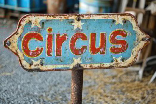 Rusty circus sign showing big top entertainment and stars photo