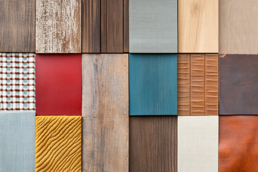 Vintage-inspired mood board featuring textured fabrics and wooden planks in muted tones for creative design inspiration photo