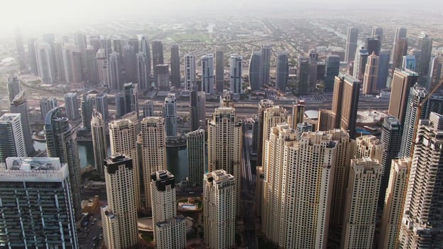 A view of the city from the top of a tall building photo