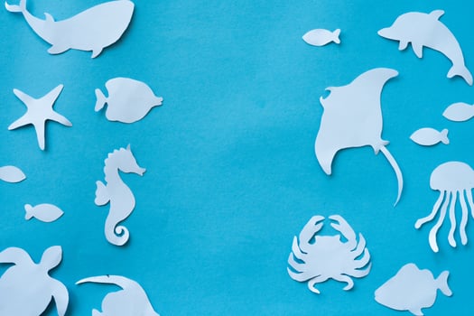 Fish copy space background in paper cut out craft photo