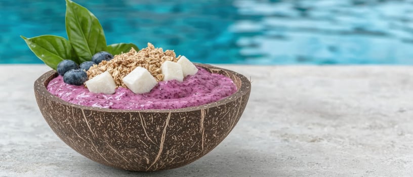 Delicious acai bowl with granola, blueberries, and coconut flakes photo
