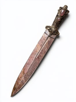 Ornate dagger with gemstone handle and pink marble blade photo