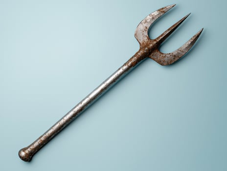 Rusty trident on a light blue background photo