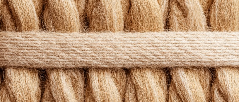 Gritty natural fibers. Textured beige fabric with woven patterns and a central line. photo