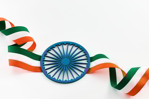 Indian Republic and Independence Day Symbol. Tricolor Ribbon and Blue Wheel photo