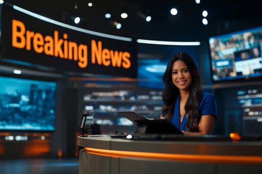 News Anchor Reporting Breaking News in Studio photo