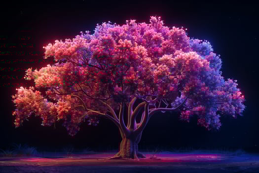 A tree with pink flowers and purple leaves photo