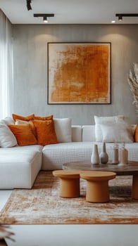 A modern living room with orange accents photo