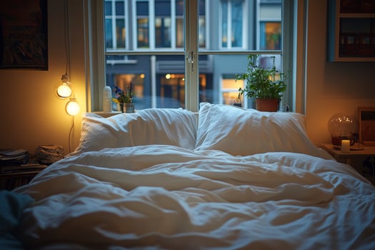 A bed with white sheets and pillows photo