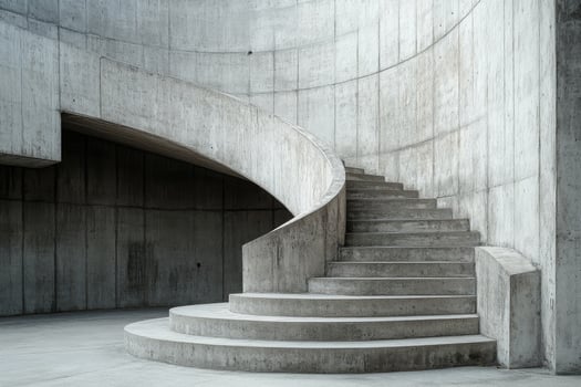 A concrete staircase in a building with concrete walls photo