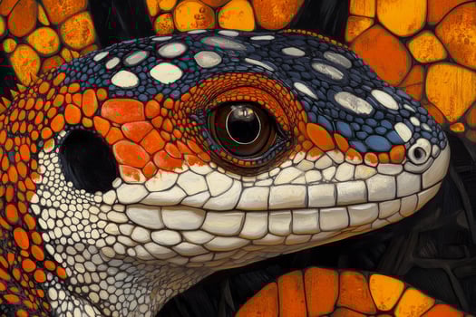 A close up of a lizard with orange and black spots photo