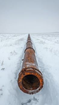 A rusted pipe in the middle of a snowy field photo