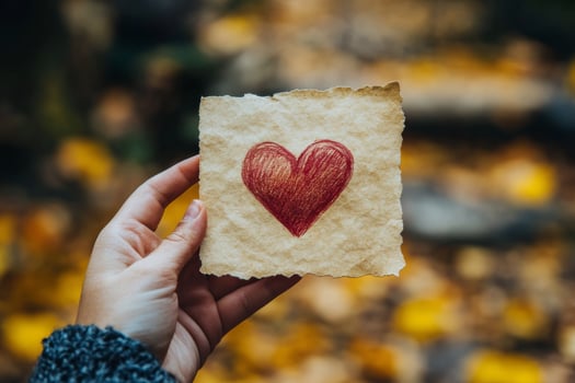 A person holding up a piece of paper with a heart drawn on it photo