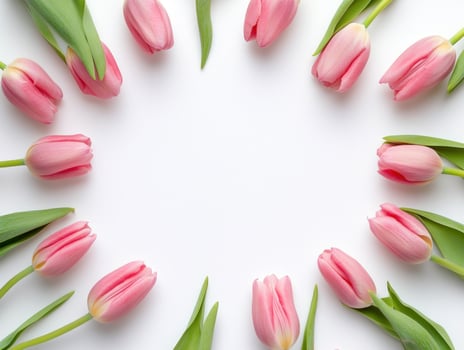 Elegant arrangement of pink tulip petals creating a captivating circular frame for spring decor photo