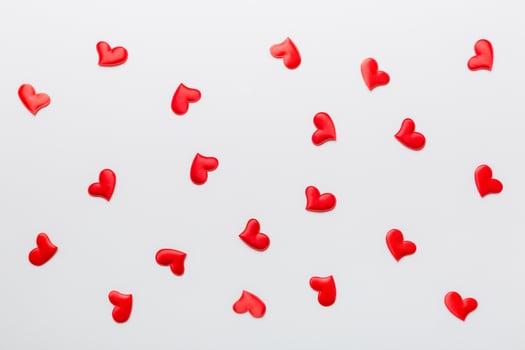 Valentine background with red hearts, top view copy space photo