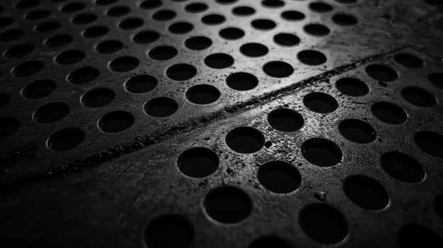 Close-up of industrial metal with circular perforations for abstract background photo