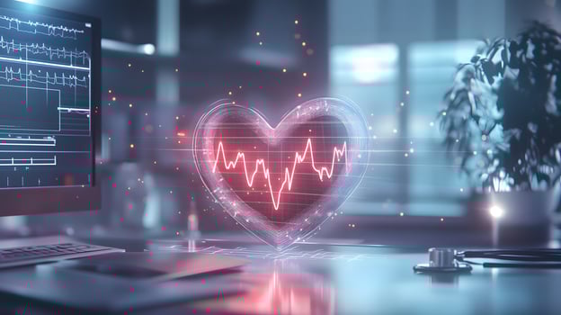 Heartbeat monitor, digital health, clinic, glowing, analysis photo