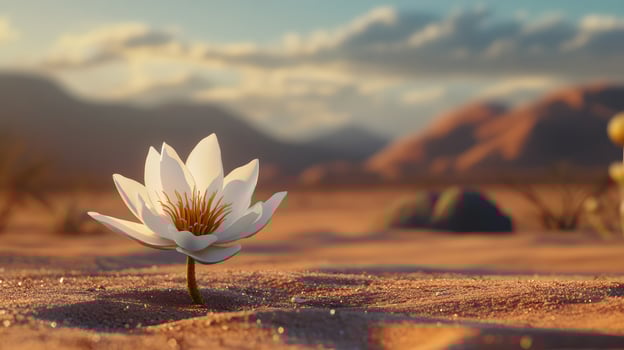 Desert Bloom White Lotus in Sandy Landscape photo