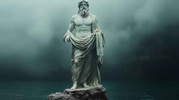 marble statue representing the Roman god Jupiter featuring intricate carvings and a commanding presence perfect for highlighting the connection between Roman and Greek mythology photo