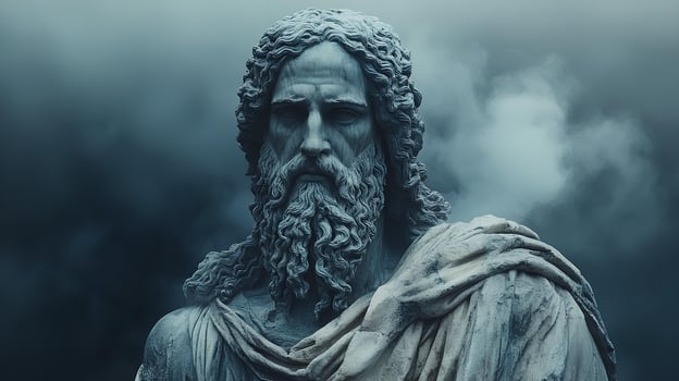 Ancient Greek statue of god Zeus in marble. roman god Jupiter. greek deity photo