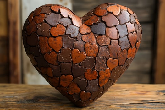 Chocolate Heart Mosaic Sculpture for Valentine's Day Gift or Decor Design photo