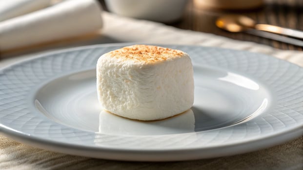 A single marshmallow on a white plate photo