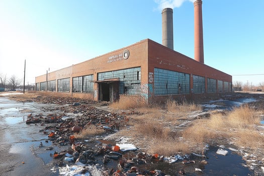 Abandoned Brick Factory Building Winter Scene photo