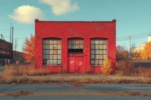 Abandoned Red Brick Building Autumn Scenery photo