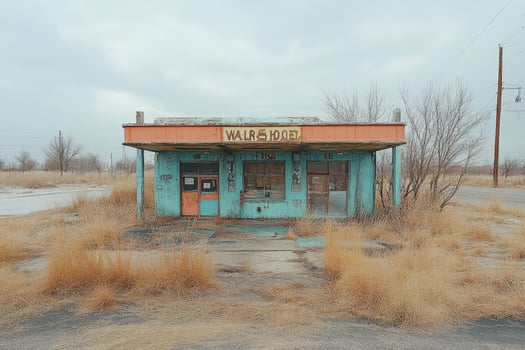 Abandoned Walrus Hotel Building Overgrown With Dry Grass photo