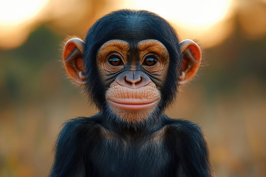 Adorable Baby Chimpanzee Portrait At Sunset photo
