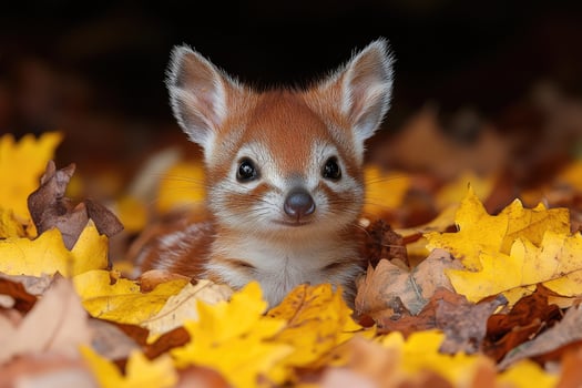 Adorable Baby Muntjac Deer Amidst Autumn Leaves photo