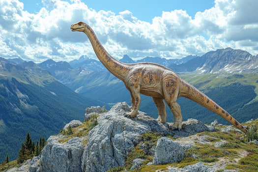 A Long Necked Dinosaur Stands on a Mountaintop photo
