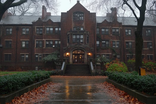 A Rainy Day at the Brick Collegiate Building photo