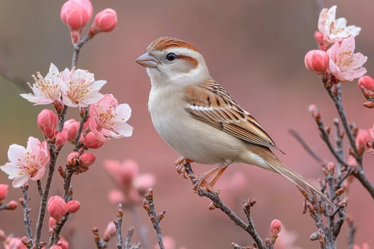A Small Bird Perched Amongst Delicate Pink Blossoms photo