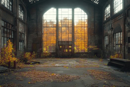 Autumn Light Illuminates Abandoned Factory Interior photo