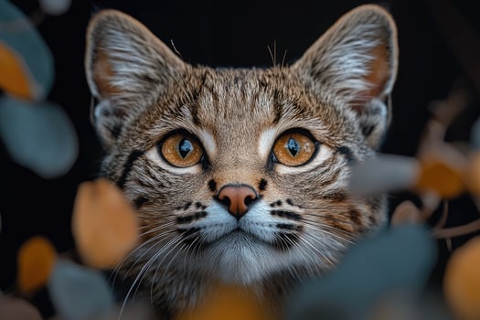 Black footed cat portrait among autumn leaves photo