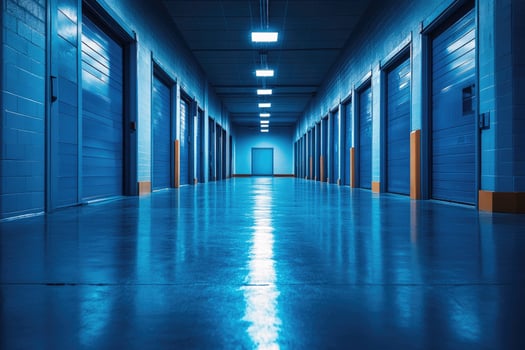 Blue Corridor Long Rows Of Storage Doors photo