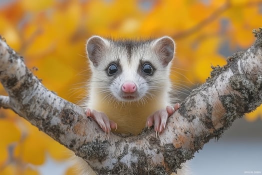 Cute White Tailed Opossum Kit On Autumn Branch photo