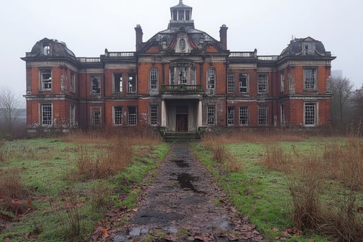 Derelict Mansion Overgrown With Winter Vegetation photo