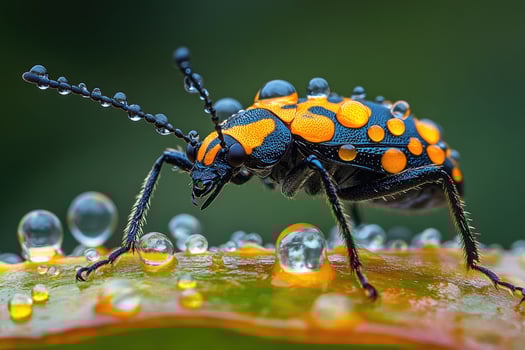 Dew Covered Beetle With Orange And Blue Markings photo