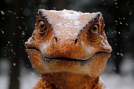 Dinosaur Head Covered in Snow Winter Scene photo