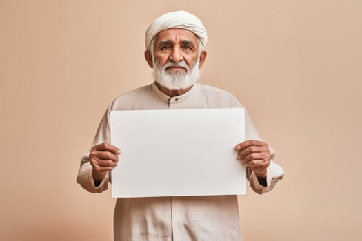 Elderly Man With Beard Holding Blank Sign photo