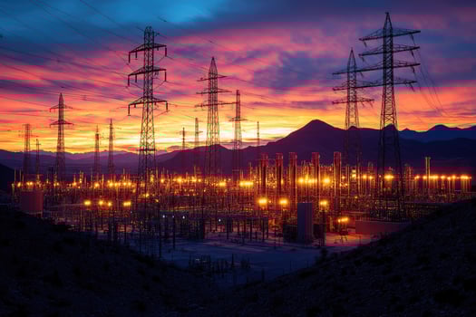 Electric Power Station Sunset Landscape Silhouette photo
