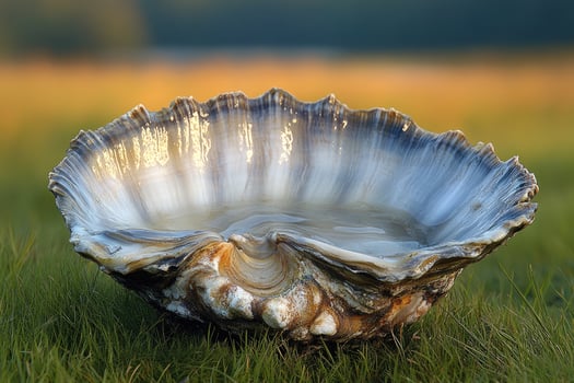 Giant Clam Shell Holding Water In Grass photo