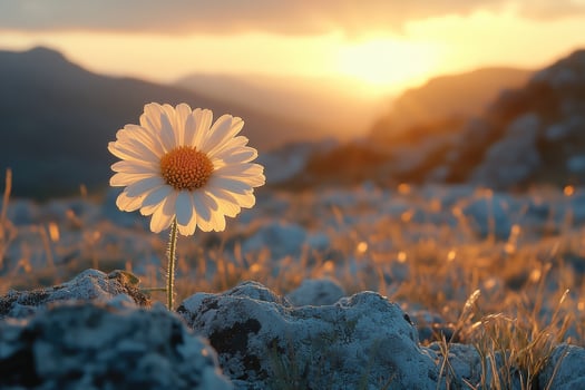 Golden Hour Daisy Mountaintop Serenity photo
