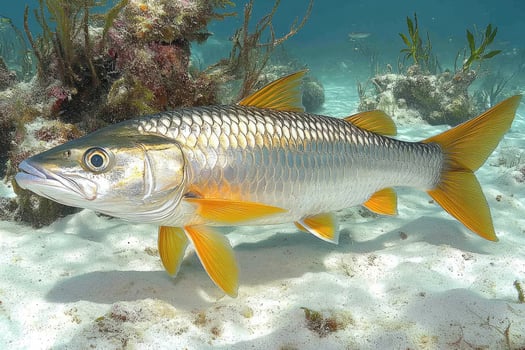 Golden Yellowtail Snapper In Aquatic Habitat photo